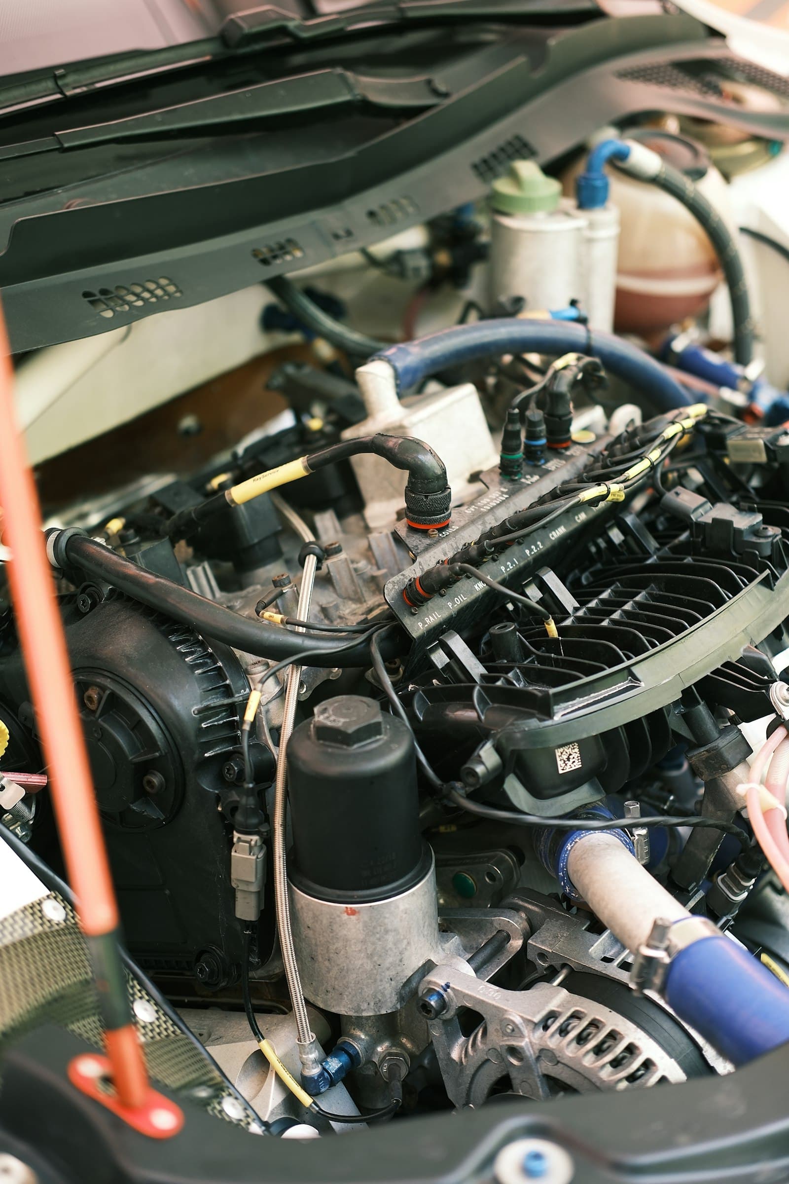 Engine bay during diagnostic work